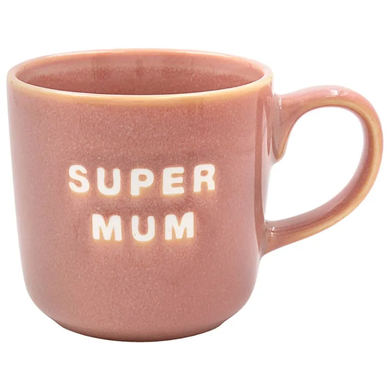 Hochwertige Keramiktasse "Super Mum" rosa im modernen Design