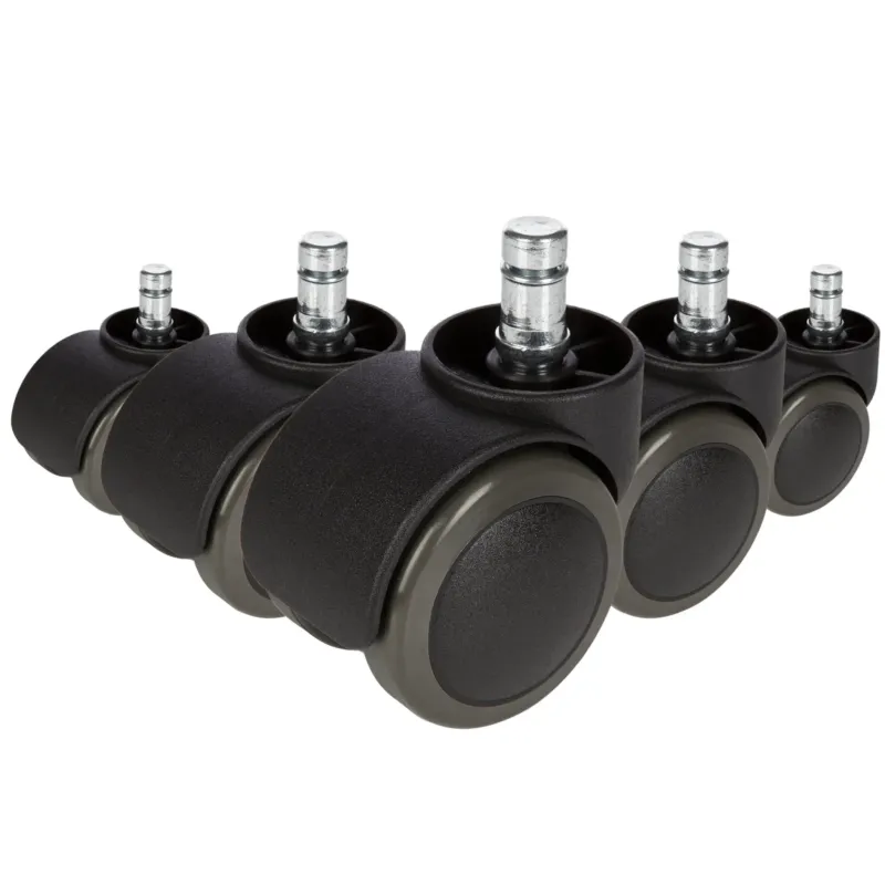 Fünf schwarze Stuhlrollen 5x ROLO 11mm/50mm für Hartböden mit silberfarbenen Bolzen von hjh OFFICE