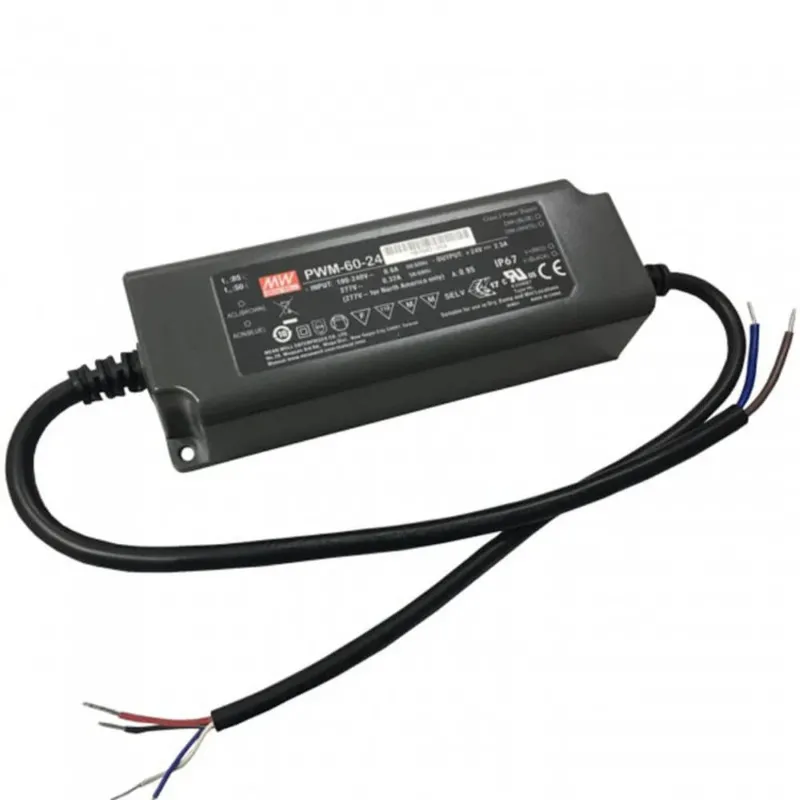 60W zertifiziertes Einbaunetzteil Dali Dimmbar 24V IP67 Meanwell, 24V LED-Netzteil mit PFC, SELV und Überlastschutz