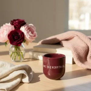 Kaffeebecher Keramik "She is everything" bordeaux