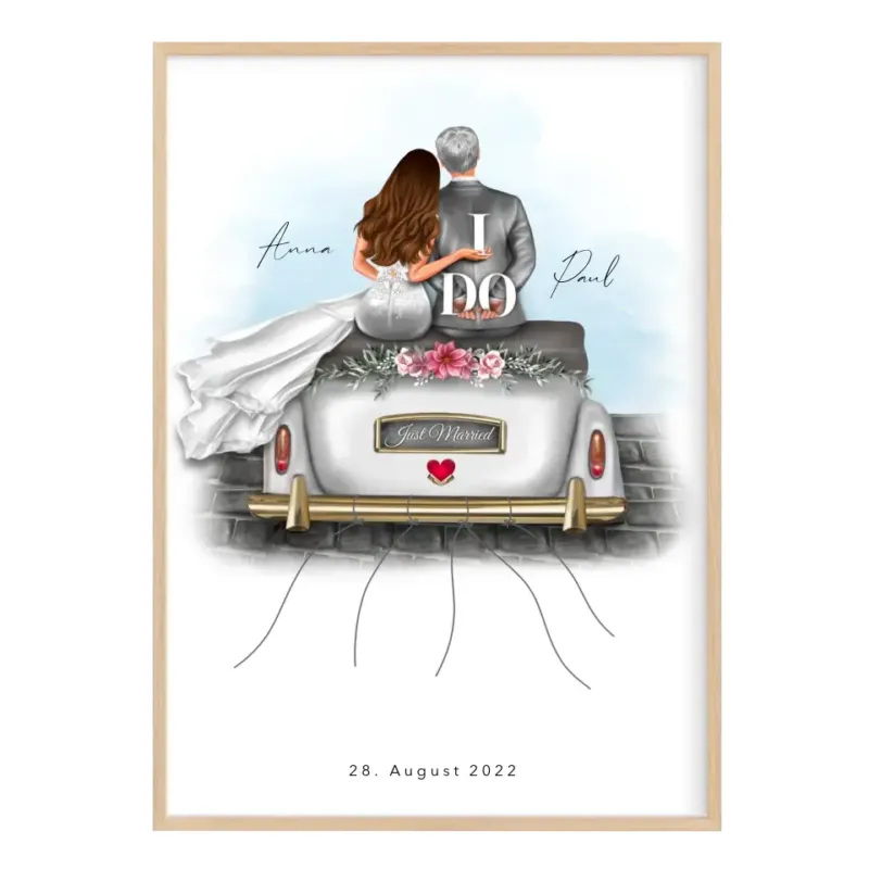 Just Married Auto Poster personalisiert | Hochzeitsgeschenk mit Namen & Datum