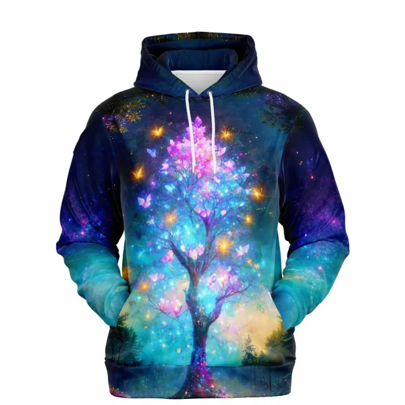 Dreamer Hoodie mit Schmetterlingsbaum Motiv in leuchtenden Farben, inspiriert durch Diamond Painting Kunst