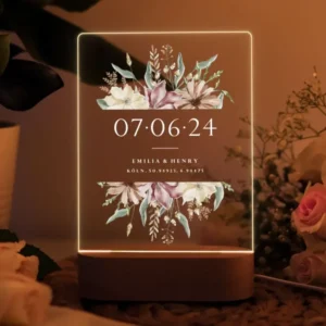 Romantische LED Acryl Lampe mit Blumenbouquet – Individuelles Geschenk für Hochzeitspaare