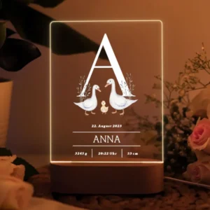 Personalisierte LED Baby Lampe mit Gänsefamilie – Süßes Nachtlicht fürs Kinderzimmer