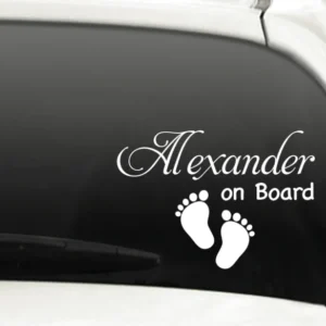 Autoaufkleber Baby on Board + Wunschname und Fußabdrücke X7102