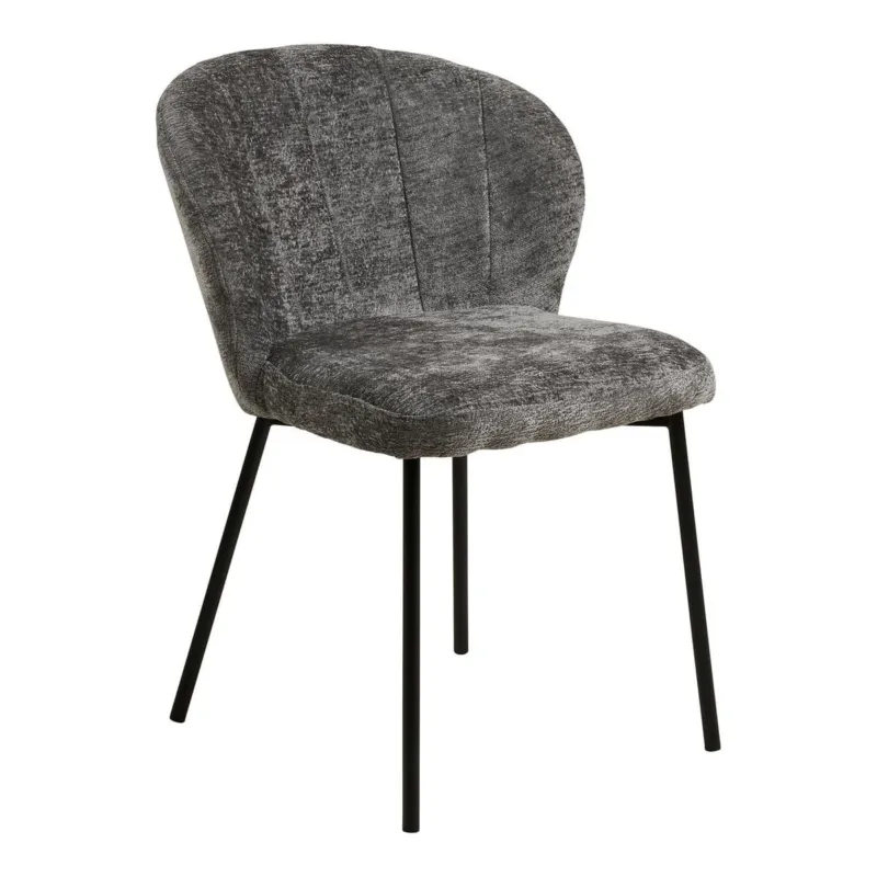 Roanne Dining Chair – Moderner Esszimmerstuhl Grau mit schwarzen Metallbeinen | Polsterstuhl Küche & Esstisch – 2er-Set