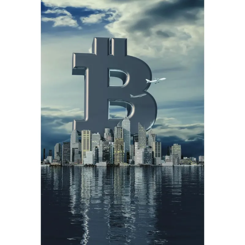 Acrylglasbild - Bitcoin Skyline