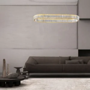 Aurelia LED Pendelleuchte 3500K moderne goldene Pendelleuchte mit Glasstäben über dem Sofa