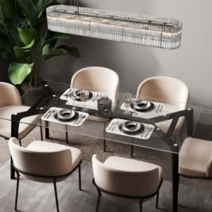 Barok Pendelleuchte 110cm Schwarz moderne LED-Pendelleuchte mit Glasstäben über elegantem Esstisch