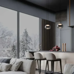 Bios Pendelleuchte Ø 18cm 3000K Schwarz, Rauch – moderne Hängeleuchte über der Kücheninsel im minimalistischen Wohnraum