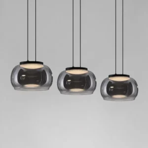 Bios Pendelleuchte 3-flammig 3000K Schwarz, Rauch von Nova Luce, moderne Pendelleuchte mit drei Rauchglas-Schirmen