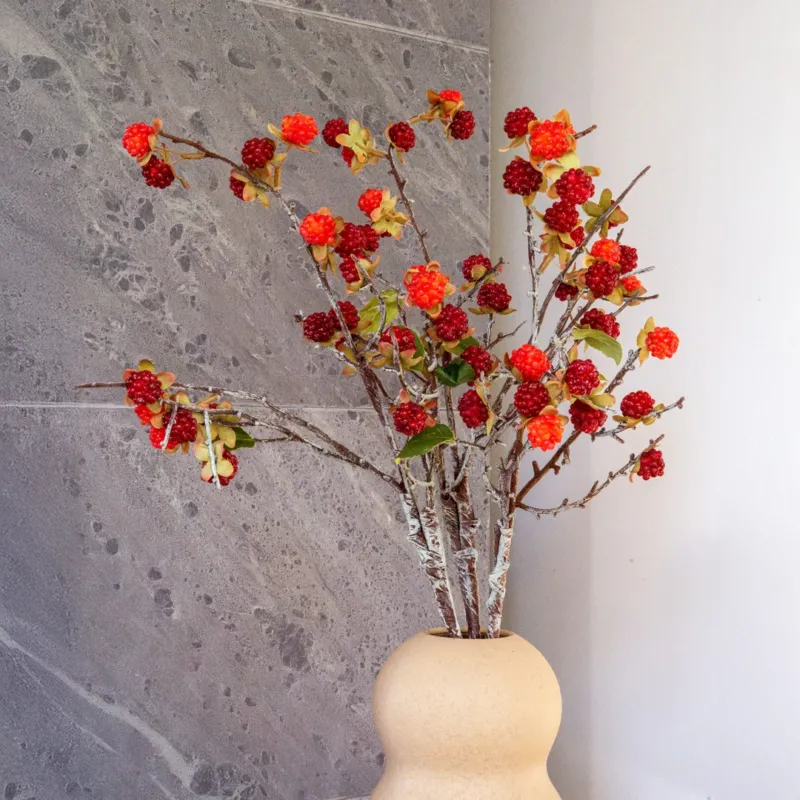 Branche artificielle de Framboisier, tige avec baies rouges réalistes - Flowrette