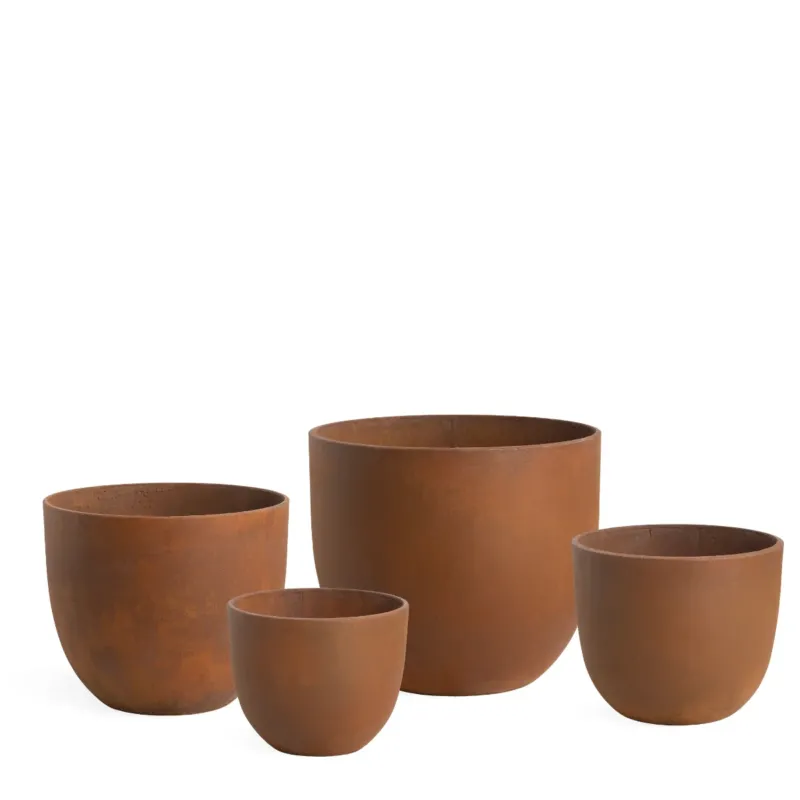 4 Cache-Pots Terra arrondis orange terracotta