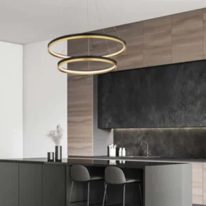 Cantria LED Pendelleuchte 2-flammig Ø 80cm 3000K Schwarz, Gold moderne Design-Hängelampe über der Kücheninsel