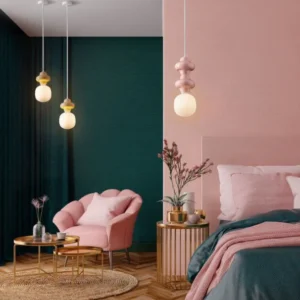 Clio Pendelleuchte Ø 18cm H 198cm mit Keramik und Opalglas in modernem Schlafzimmer, stilvolle Design-Hängelampe