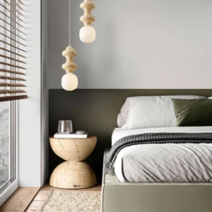 Clio Pendelleuchte Ø 18cm H 215cm moderne Pendelleuchte aus Glas und Keramik im Schlafzimmer