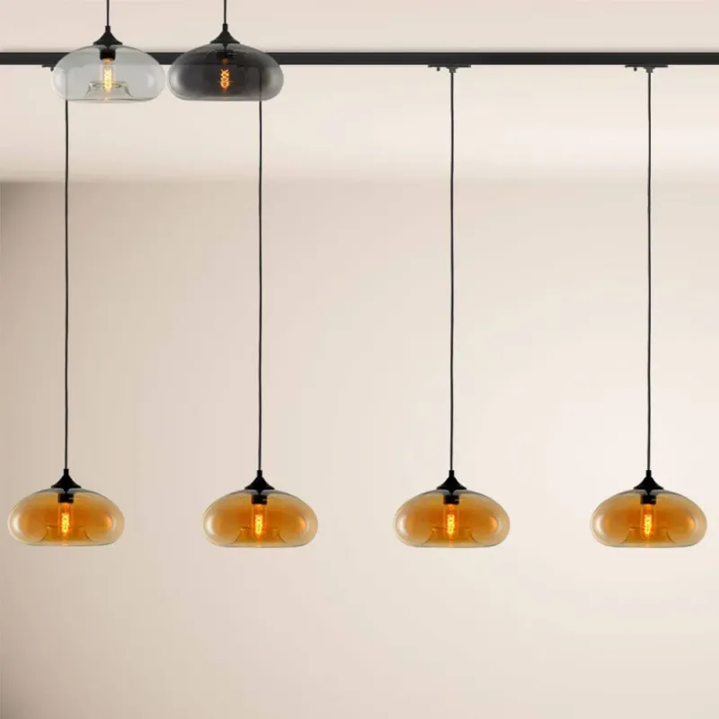 s.luce Cruet Low Esstisch-Pendelleuchte 1-Phasen-Schiene Endeinspeiser mit mehreren Lampenschirmen