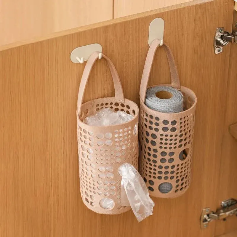 Cylindrical Wall-Mounted Storage Bag for Garbage Bags & Sundries - Durable & Space-Saving Organizer 0