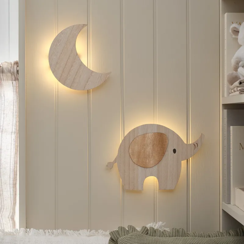 2er Set Wandlampen fürs Kinderzimmer Mond & Elefant