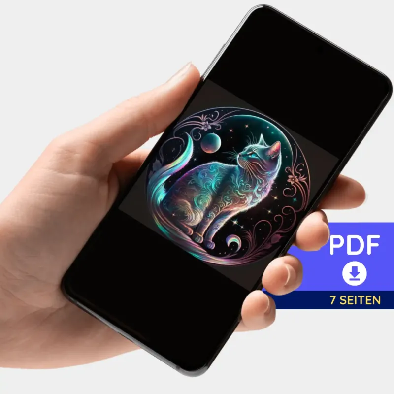 Digitale Picmondoo Bildmappe als PDF mit leuchtendem Katze auf dem Mond Motiv für Diamond Painting und DIY-Sets