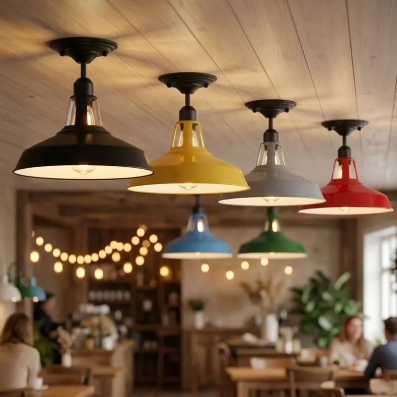Emaille-Optik Deckenleuchte Fabrikstil Semi Flush E27 ~3806