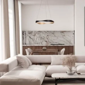 Dobi LED Pendelleuchte 2700, 5000K Schwarz, Gold über modernem Esszimmer