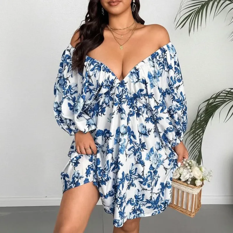 Elegant Plus Size V-Neck Floral Print Maxi Dress for Summer Vacations 3