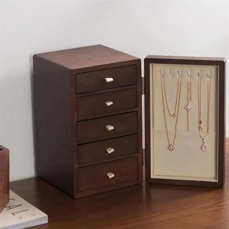 Elegant Wooden Jewelry Box for Women - Multi-Layer Jewelry Organizer with Magnetic Absorption 2