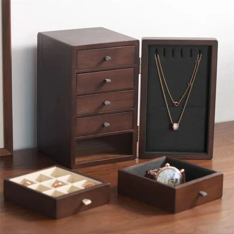 Elegant Wooden Jewelry Box for Women - Multi-Layer Jewelry Organizer with Magnetic Absorption 1