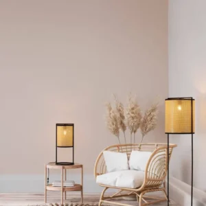 Erto Tischleuchte Natur, Schwarz aus Rattan und Aluminium für Wohnzimmer und Schlafzimmer, modernes Design