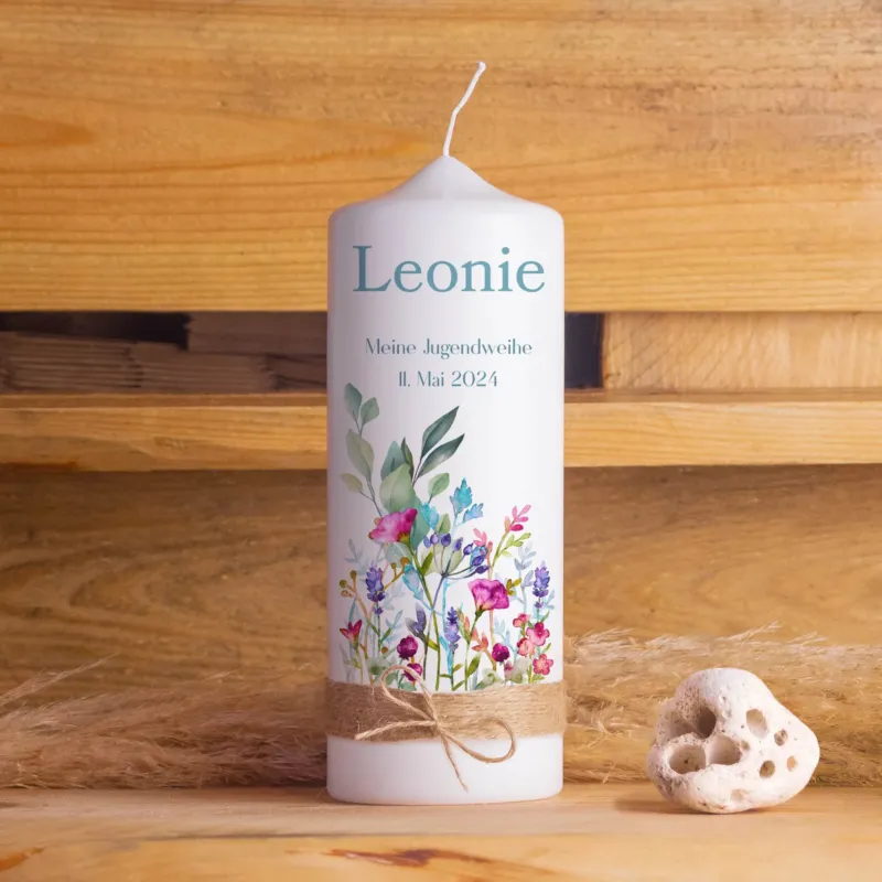 Personalisierte Jugendweihekerze Floral