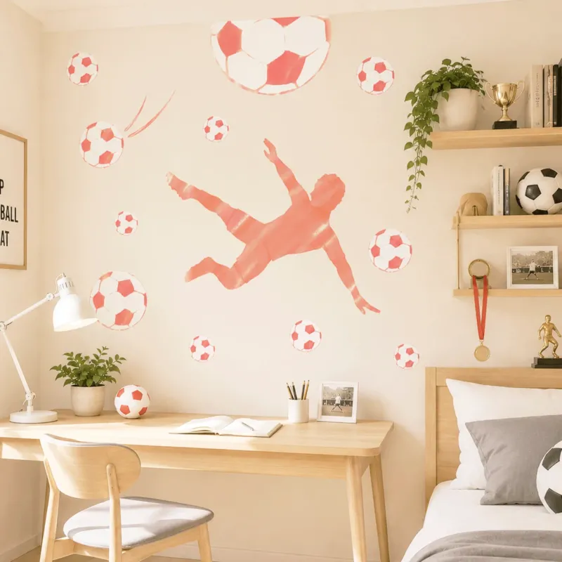 Wandtattoo Fußball – Fußballer Seitfallzieher (rot)