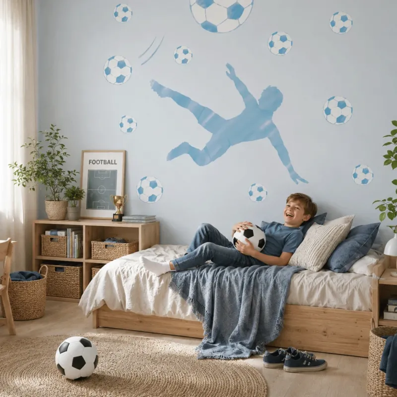 Wandtattoo Fußball – Fußballer Seitfallzieher (blau)