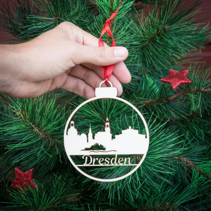 Weihnachtskugel aus Holz" ∅ 10 cm | Weihnachtsbaum Schmuck | Dresden Elbpanorama | Weihnachtsdeko | Christbaum