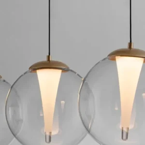 Galeo Pendelleuchte 4-flammig Balken 120cm 3000K Gold, moderne goldene Hängeleuchte mit Glas für Esstisch und Küche