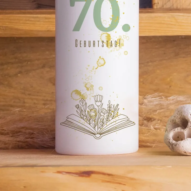 Geburtstagskerze | Buch mit Blumen | 15 - 30 cm Höhe | Personalisierte Kerze | Runder Geburtstag | Geschenkidee
