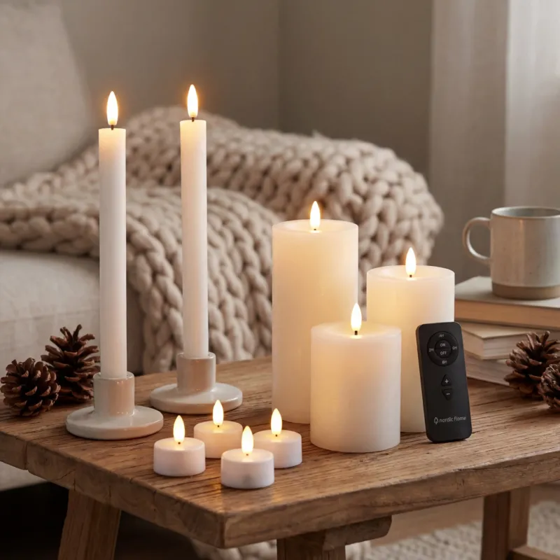 LED Kerzenset Weiß – 10-teilig mit Fernbedienung, Timer & 3D Flamme | Nordic Flame Nordic Flame
