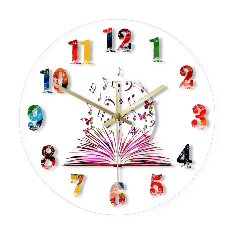 Acryl-Wanduhr mit Musikbuch-Motiv
