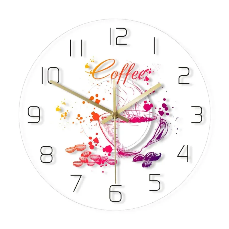 Moderne Wanduhr mit Kaffeetassen-Motiv