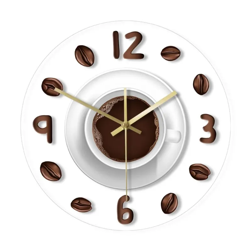 Küchenuhr-Design mit Kaffeetasse und Bohnen