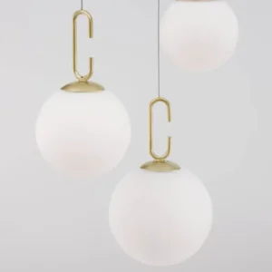 Hook LED Pendelleuchte 3-flammig Ø 39cm 3000K Gold-Gebürstet, Weiß, moderne Glas-Metall-Leuchte
