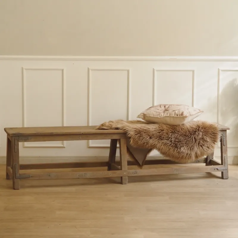 Sitzbank mit A-Bock-Gestell, Holzbank – helles Hartholz gekalkt, 182 cm