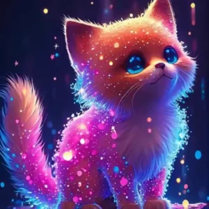 Diamond Painting Leuchtbild Zuckerkätzchen mit glitzernden Steinen als süßes Katzen-Motiv in bunten Farben