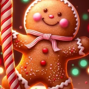 Süßes Lebkuchenmännchen mit Zuckerstange als Diamond Painting Set für weihnachtliche DIY-Bastelstunden