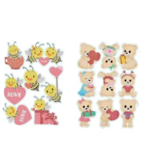 Diamond Painting Sticker Set mit niedlichen Bienen und Bärchen Motiven, perfekt für DIY-Bastelprojekte zu Muttertag
