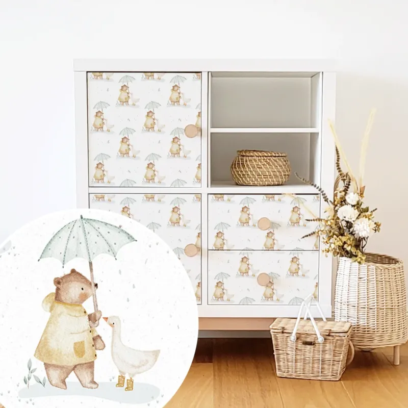 Möbelfolie für IKEA KALLAX - Regenschirm Freunde (weiß)