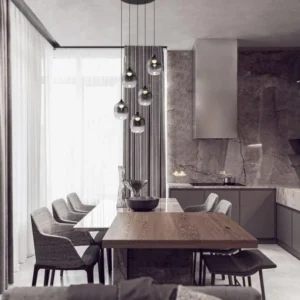 Kita LED Pendelleuchte 5-flammig Ø 43cm 3000K Schwarz, Rauch für modernes Esszimmer mit Rauchglas