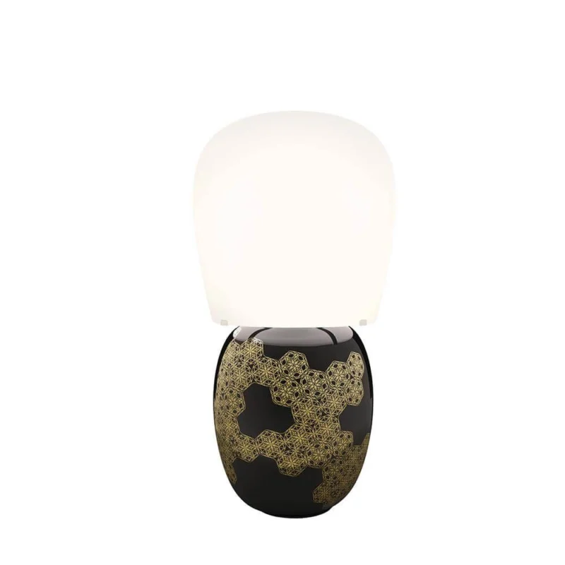 Kundalini Keramik Tischlampe Hive 47cm Dimmbar mit modernem, zeitlosem Design und goldmusternder Oberfläche.
