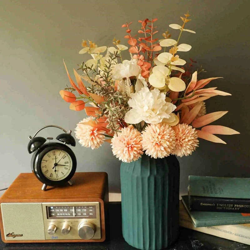 44cm Champagner Kunstblumen Künstliche Pflanzen Blumen Deko Hortensien Seide Blumenarrangements für Zuhause Blumenstrauß Hochzeit Garten Festival Dekor