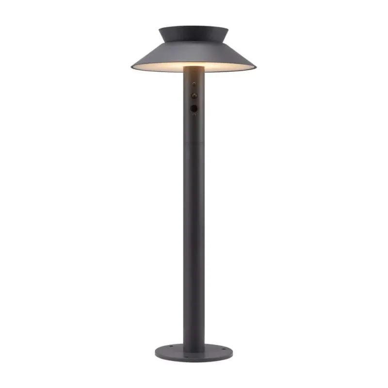 LED Pollerleuchte Justina Solar IP44 mit klassischem Design für Gartenwege und Einfahrten.